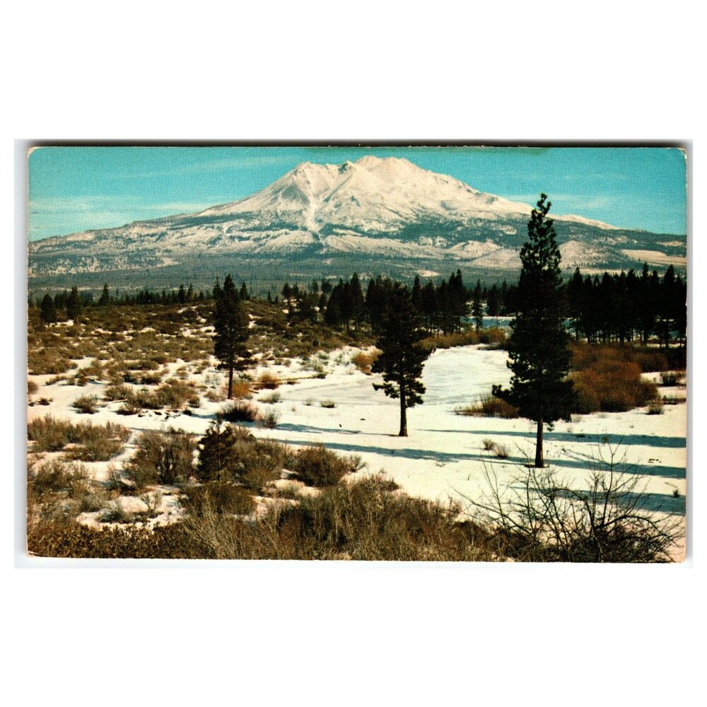 Vintage MT. SHASTA California Mirro-Krome Postcard Snowy Mountain Scene 1963